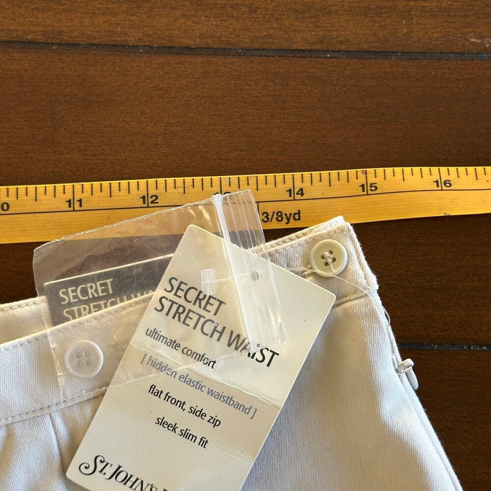 NWT St Johns Bay Pants Cream Pants Secret Stretch Waist Cement Cotton Minimal - Picture 3 of 8